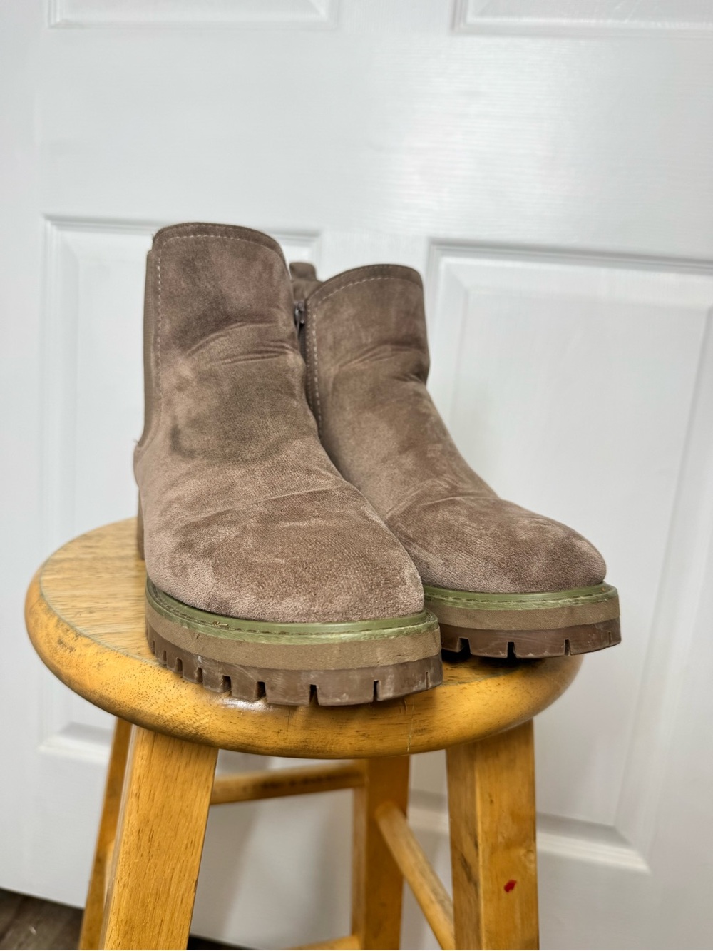 Women's Taupe Suede Ankle Booties with Lug Sole